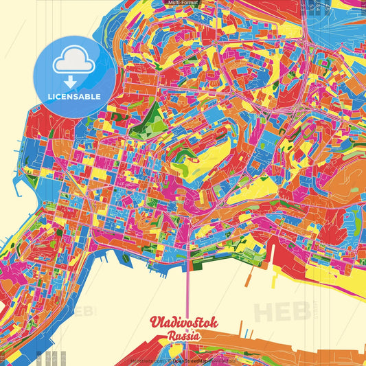Vladivostok, Primorsky Krai, Russia Crazy Colorful Street Map Poster Template