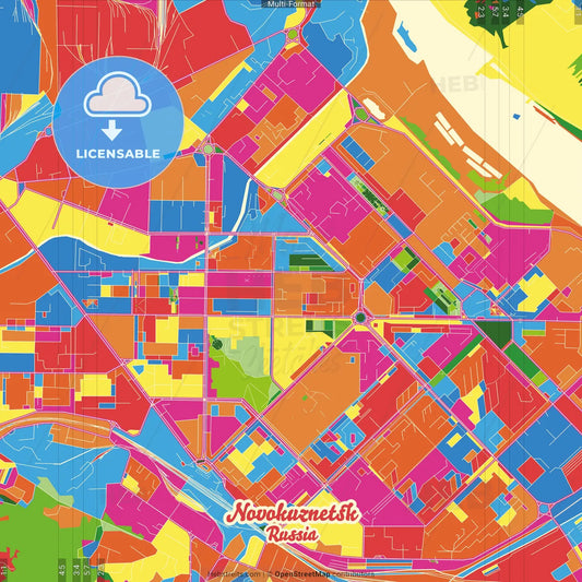 Novokuznetsk, Kemerovo Oblast, Russia Crazy Colorful Street Map Poster Template