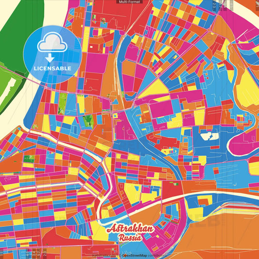 Astrakhan, Astrakhan Oblast, Russia Crazy Colorful Street Map Poster Template
