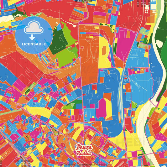 Penza, Penza Oblast, Russia Crazy Colorful Street Map Poster Template