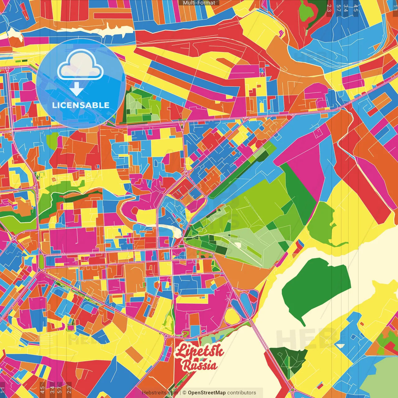 Lipetsk, Lipetsk Oblast, Russia Crazy Colorful Street Map Poster Template