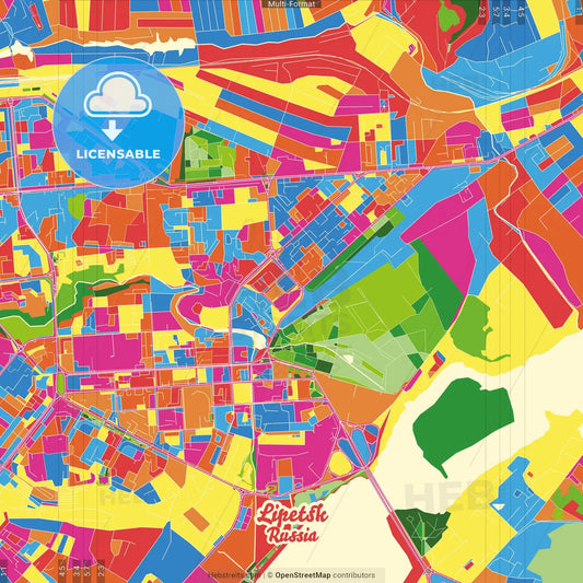 Lipetsk, Lipetsk Oblast, Russia Crazy Colorful Street Map Poster Template