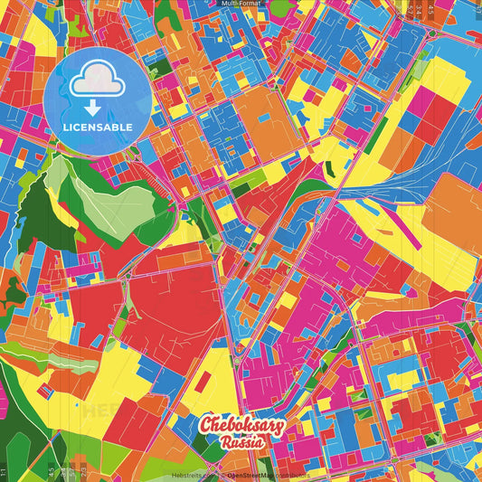 Cheboksary, Chuvash Republic, Russia Crazy Colorful Street Map Poster Template