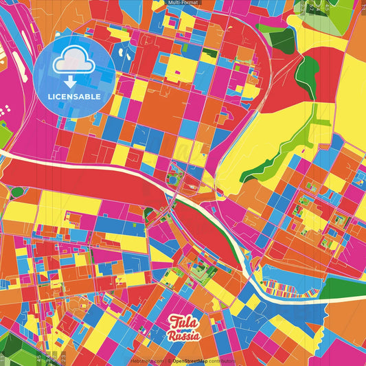 Tula, Tula Oblast, Russia Crazy Colorful Street Map Poster Template