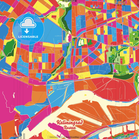 Kaliningrad, Kaliningrad Oblast, Russia Crazy Colorful Street Map Poster Template