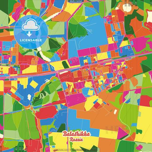 Balashikha, Moscow Oblast, Russia Crazy Colorful Street Map Poster Template