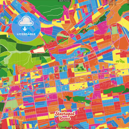 Stavropol, Stavropol Krai, Russia Crazy Colorful Street Map Poster Template