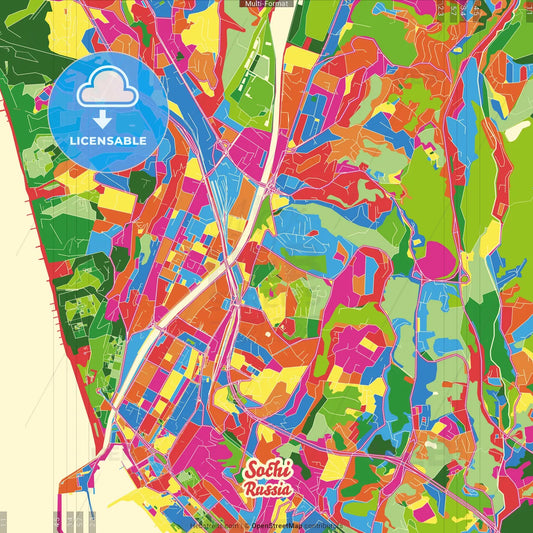 Sochi, Krasnodar Krai, Russia Crazy Colorful Street Map Poster Template