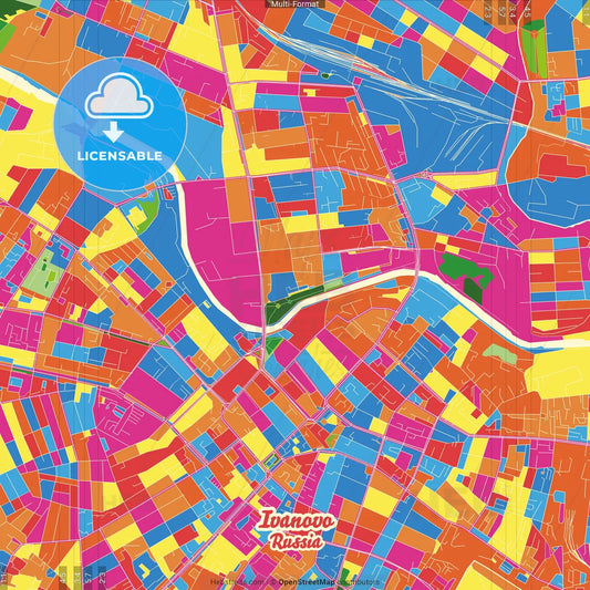 Ivanovo, Ivanovo Oblast, Russia Crazy Colorful Street Map Poster Template