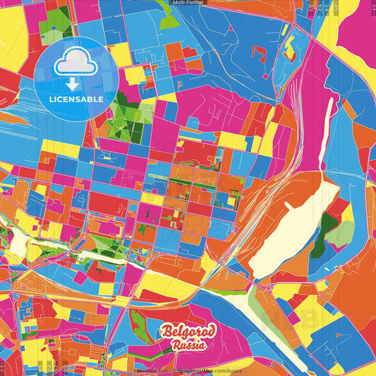 Belgorod, Belgorod Oblast, Russia Crazy Colorful Street Map Poster Template