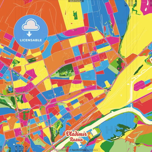 Vladimir, Vladimir Oblast, Russia Crazy Colorful Street Map Poster Template