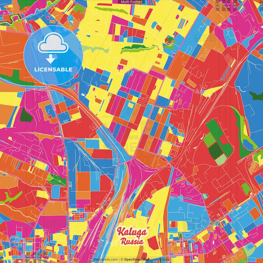 Kaluga, Kaluga Oblast, Russia Crazy Colorful Street Map Poster Template