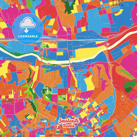 Smolensk, Smolensk Oblast, Russia Crazy Colorful Street Map Poster Template