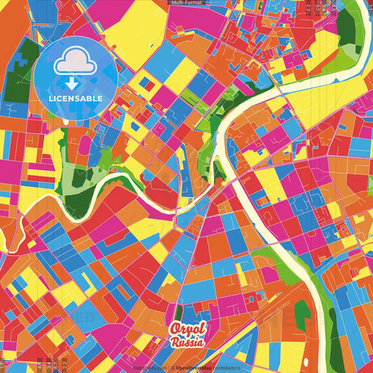Oryol, Oryol Oblast, Russia Crazy Colorful Street Map Poster Template