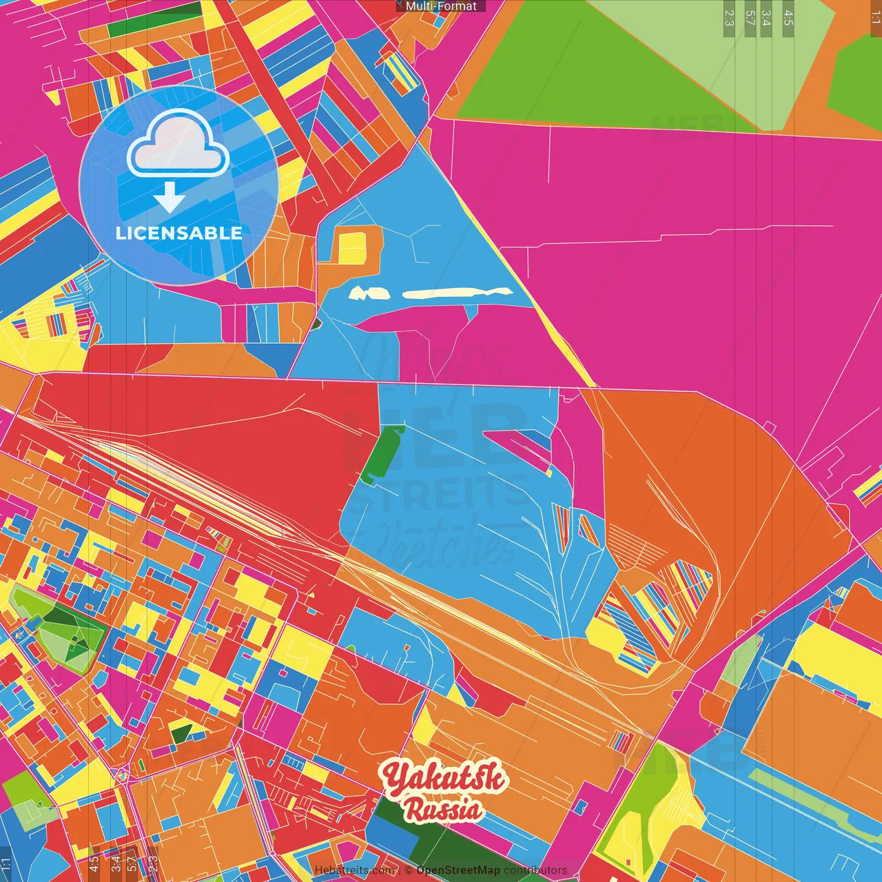Yakutsk, Sakha, Russia Crazy Colorful Street Map Poster Template
