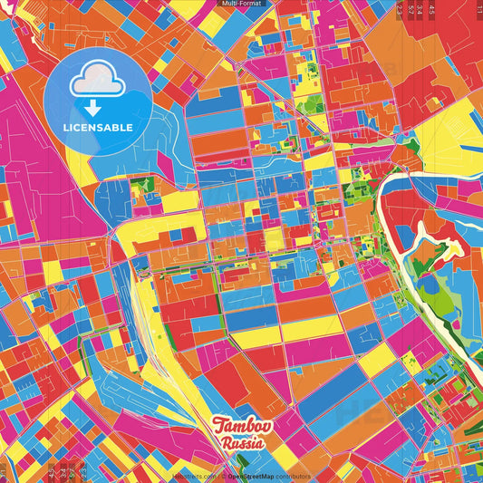 Tambov, Tambov Oblast, Russia Crazy Colorful Street Map Poster Template