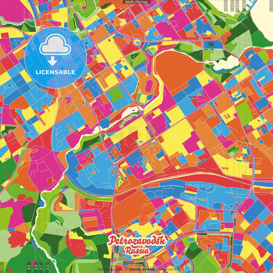 Petrozavodsk, Republic of Karelia, Russia Crazy Colorful Street Map Poster Template