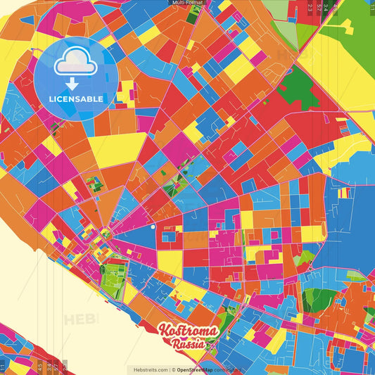 Kostroma, Kostroma Oblast, Russia Crazy Colorful Street Map Poster Template