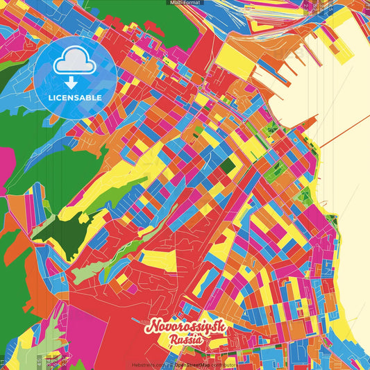 Novorossiysk, Krasnodar Krai, Russia Crazy Colorful Street Map Poster Template