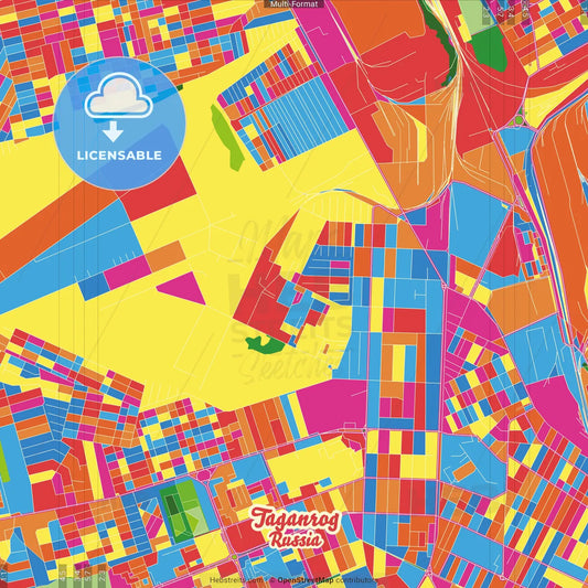 Taganrog, Rostov Oblast, Russia Crazy Colorful Street Map Poster Template