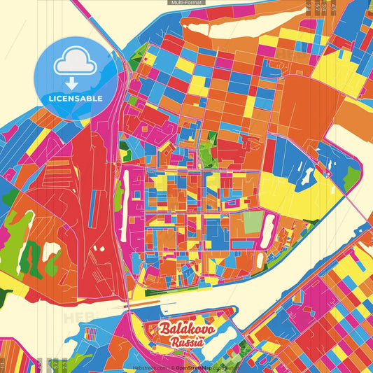 Balakovo, Saratov Oblast, Russia Crazy Colorful Street Map Poster Template