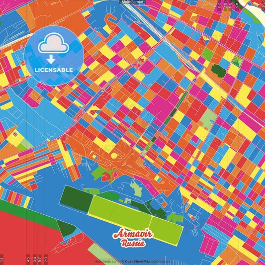 Armavir, Krasnodar Krai, Russia Crazy Colorful Street Map Poster Template