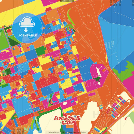 Severodvinsk, Arkhangelsk Oblast, Russia Crazy Colorful Street Map Poster Template