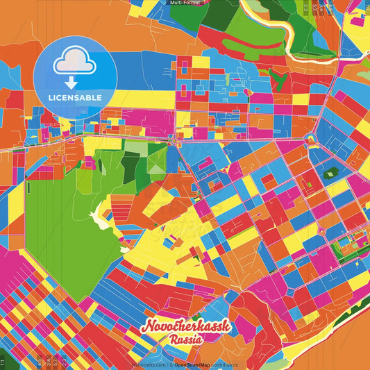 Novocherkassk, Rostov Oblast, Russia Crazy Colorful Street Map Poster Template