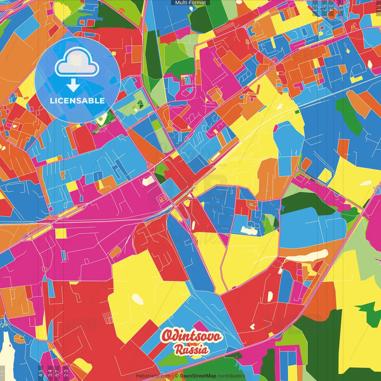 Odintsovo, Moscow Oblast, Russia Crazy Colorful Street Map Poster Template