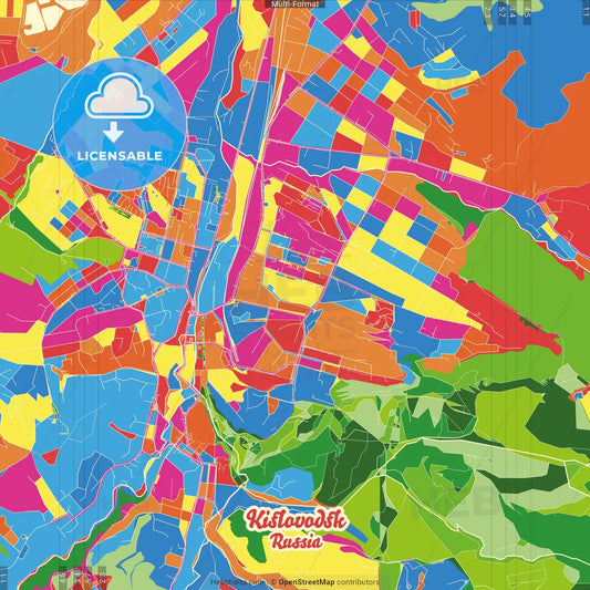 Kislovodsk, Stavropol Krai, Russia Crazy Colorful Street Map Poster Template