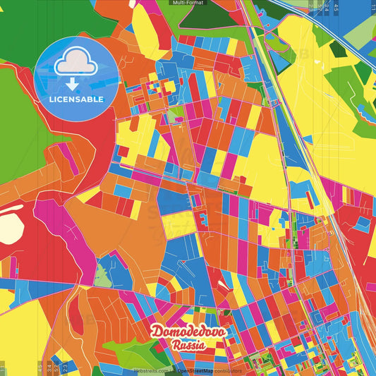 Domodedovo, Moscow Oblast, Russia Crazy Colorful Street Map Poster Template