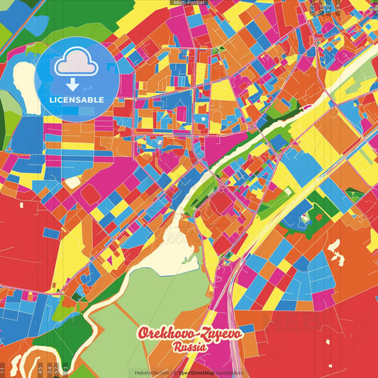 Orekhovo-Zuyevo, Moscow Oblast, Russia Crazy Colorful Street Map Poster Template