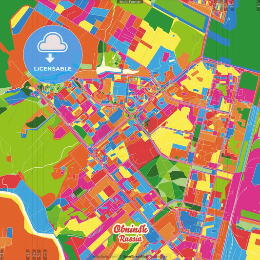 Obninsk, Kaluga Oblast, Russia Crazy Colorful Street Map Poster Template