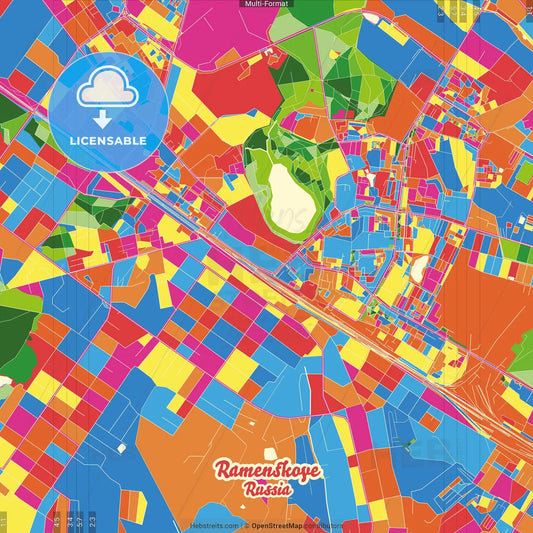 Ramenskoye, Moscow Oblast, Russia Crazy Colorful Street Map Poster Template