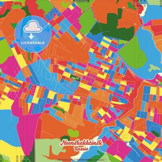 Novoshakhtinsk, Rostov Oblast, Russia Crazy Colorful Street Map Poster Template