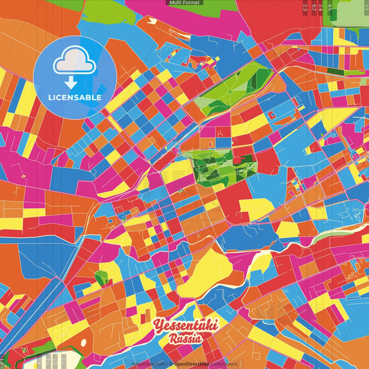 Yessentuki, Stavropol Krai, Russia Crazy Colorful Street Map Poster Template
