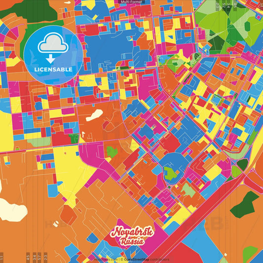 Noyabrsk, Yamalo-Nenets Autonomous Okrug, Russia Crazy Colorful Street Map Poster Template