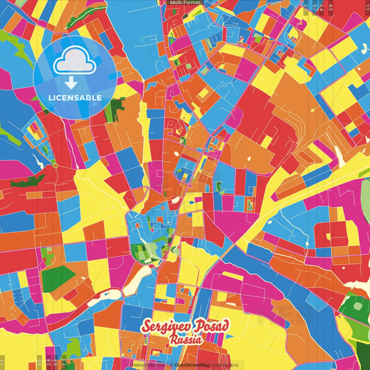 Sergiyev Posad, Moscow Oblast, Russia Crazy Colorful Street Map Poster Template