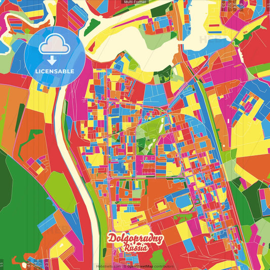 Dolgoprudny, Moscow Oblast, Russia Crazy Colorful Street Map Poster Template