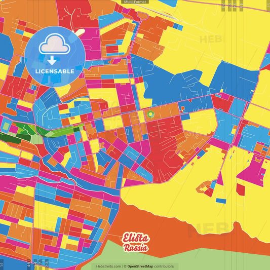 Elista, Republic of Kalmykia, Russia Crazy Colorful Street Map Poster Template