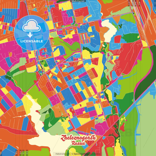 Zheleznogorsk, Kursk Oblast, Russia Crazy Colorful Street Map Poster Template