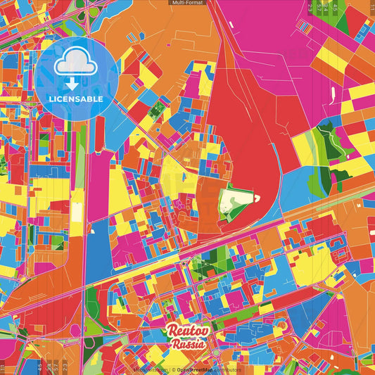 Reutov, Moscow Oblast, Russia Crazy Colorful Street Map Poster Template