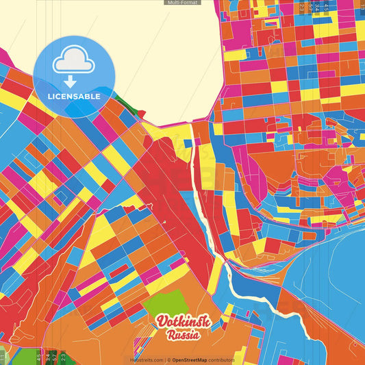 Votkinsk, Udmurt Republic, Russia Crazy Colorful Street Map Poster Template