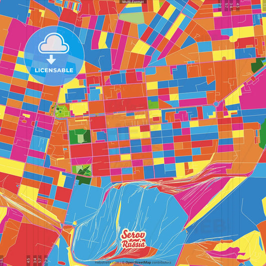 Serov, Sverdlovsk Oblast, Russia Crazy Colorful Street Map Poster Template