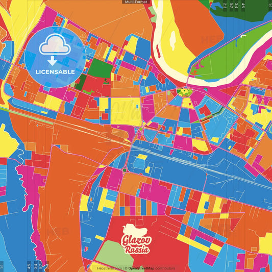 Glazov, Udmurt Republic, Russia Crazy Colorful Street Map Poster Template