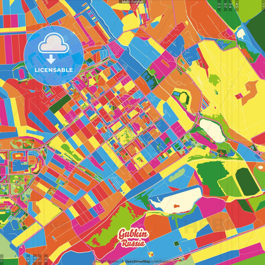 Gubkin, Belgorod Oblast, Russia Crazy Colorful Street Map Poster Template