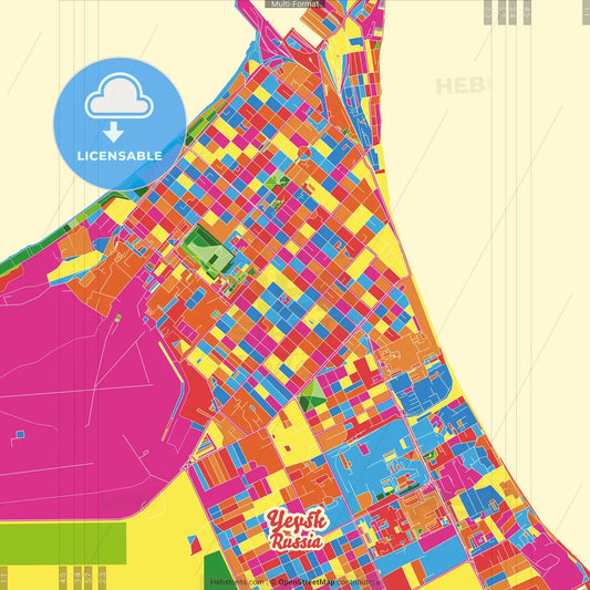 Yeysk, Krasnodar Krai, Russia Crazy Colorful Street Map Poster Template