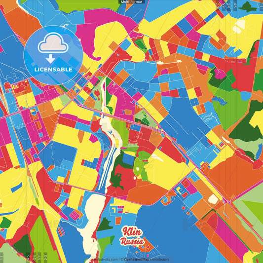 Klin, Moscow Oblast, Russia Crazy Colorful Street Map Poster Template