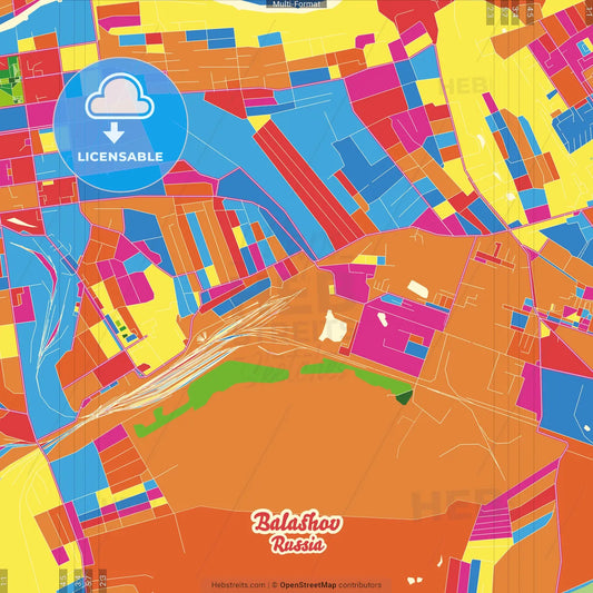 Balashov, Saratov Oblast, Russia Crazy Colorful Street Map Poster Template