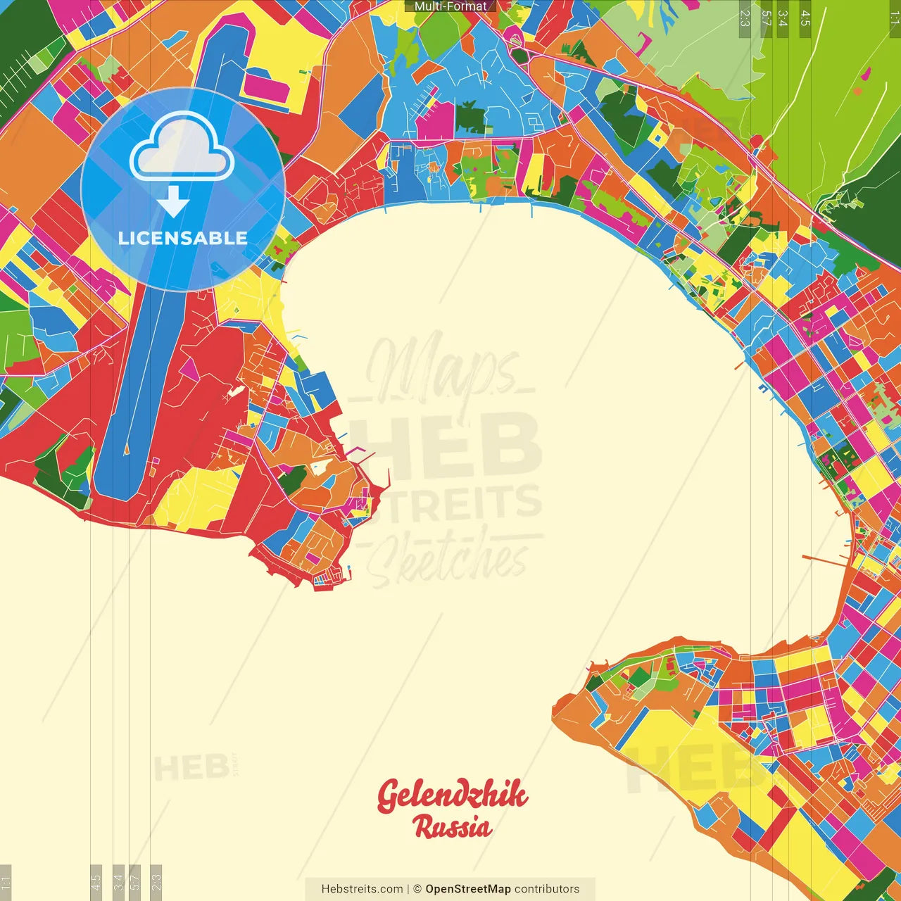 Gelendzhik, Krasnodar Krai, Russia Crazy Colorful Street Map Poster Template